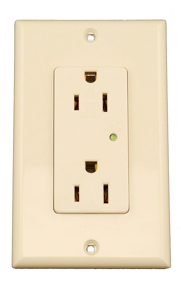 Tomada Duplex Decora Plus Leviton 5280-T 15-Amp, 125-Volt, Lâmina Reta, Grau Industrial, com Proteção contra Surtos e Luz Indicadora, Almond Claro