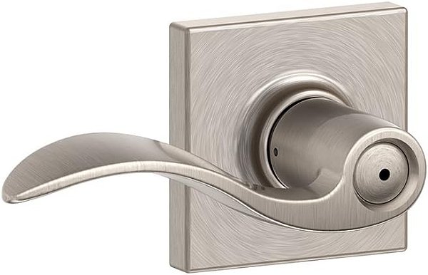 Maçaneta Schlage Accent com Acabamento Collins para Fechadura de Banheiro e Quarto em Níquel Acetinado - F40 ACC 619 COL