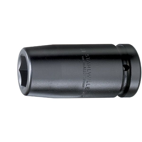 Soquete de Impacto Profundo Stahlwille 26020032 1, 32mm Hexagonal Fastener, Aço Liga Cromado, Acabamento Gunmetal, Compatível com Driver de Potência/Chave de Catraca, Fabricado na Alemanha