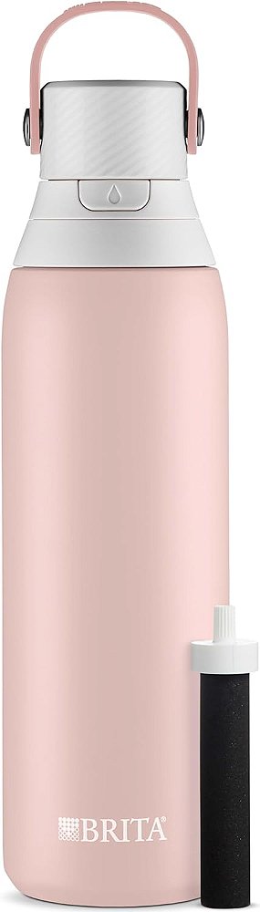 Garrafa de água filtrada e isolada Brita com canudo, reutilizável, em aço inoxidável, cor rosa, 20 onças