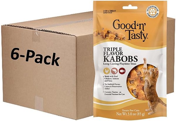 Petisco Bom e Saboroso para Gatos, Sabor Triplo de Espetinhos, Embalagem de 3 Onças, Petisco de Longa Duração para Brincadeiras para Gatos Feito com Frango, Salmão e Atum de Verd