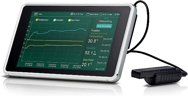 Registrador de gráfico de umidade e temperatura Extech RH550, Registrador de umidade relativa, temperatura e ponto de condensação calculado em tela colorida interativa de 7 polegadas (178 mm)