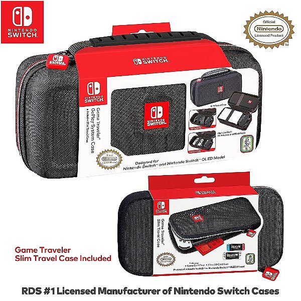 Bolsa de Viagem Game Traveler Nintendo Switch Go Play - Estojo do Switch para Switch OLED, ou Switch, 2 Estojo-em-Um, Permite que Você Viaje com Todo o Sistema ou Apenas o Estojo Fino do Switch, Licenciado pela Nintendo