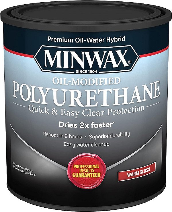 Minwax Poliuretano à Base de Água Modificado com Óleo, Brilho Suave, Transparente, 1 Quartro.