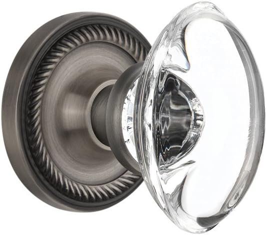 Roso de corda Nostalgic Warehouse 717658 com botão de cristal oval transparente, Privacidade - 2.75, Peltre Antigo