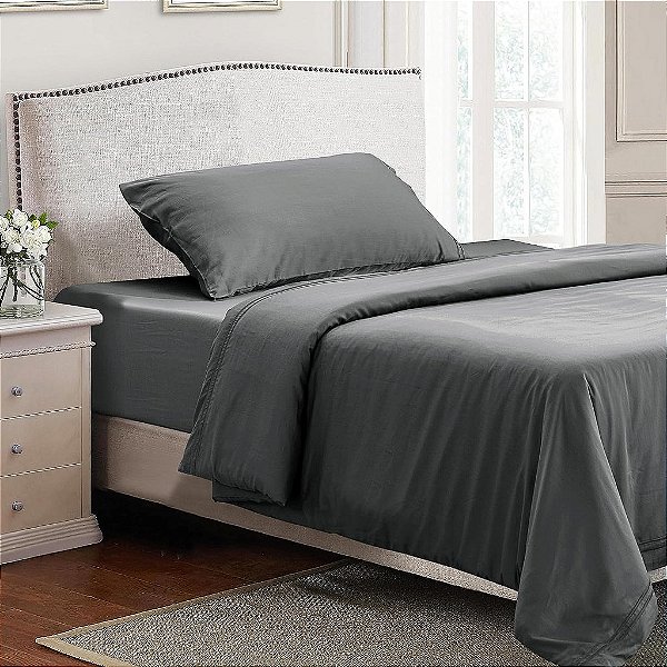 Capas de Edredom de Cama Subrtex 2 PCS Cobertura de Cama de Algodão Premium de Tencel Sedoso com Fechamento de Botão Twin/Twin XL 1 Fronha Ultra Macia e Leve Qualidade de Hotel Cinza