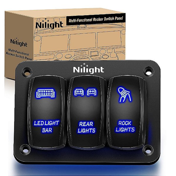 Nilight - 90105C 3 Gang Painel de Interruptor de Alumínio 5 Pinos ON/Off Pré-Cabeado com Suporte de Interruptor Basculante 12/24V para Barco Marinho Carro ATV UTV, Garantia