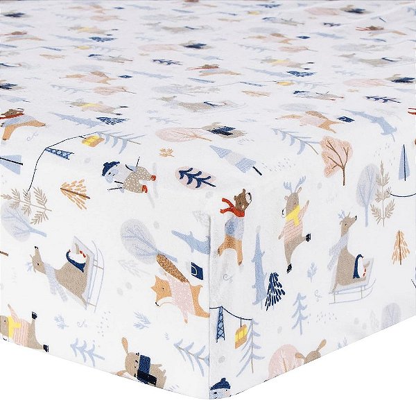 Lençol de berço ajustável Winter Park - 100% algodão; branco, bege, cinza, rosa, laranja, azul, amarelo, marrom; totalmente elasticizado; bolsos de 10 polegadas; ajusta colch