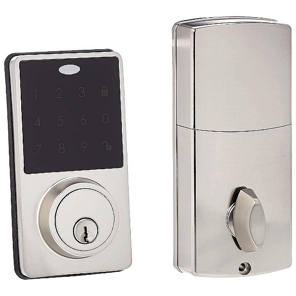 Trava eletrônica para porta South Main Hardware Electronic Deadbolt, Moderna, Níquel Acetinado
