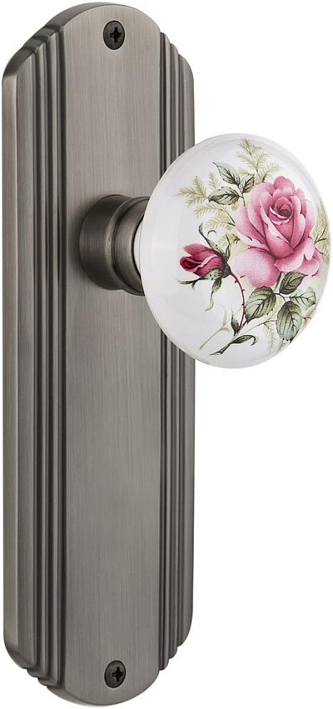 Placa Nostálgica da Nostalgic Warehouse com Maçaneta de Porcelana Branca Rose, Privacidade - 2.75, Estanho Antigo