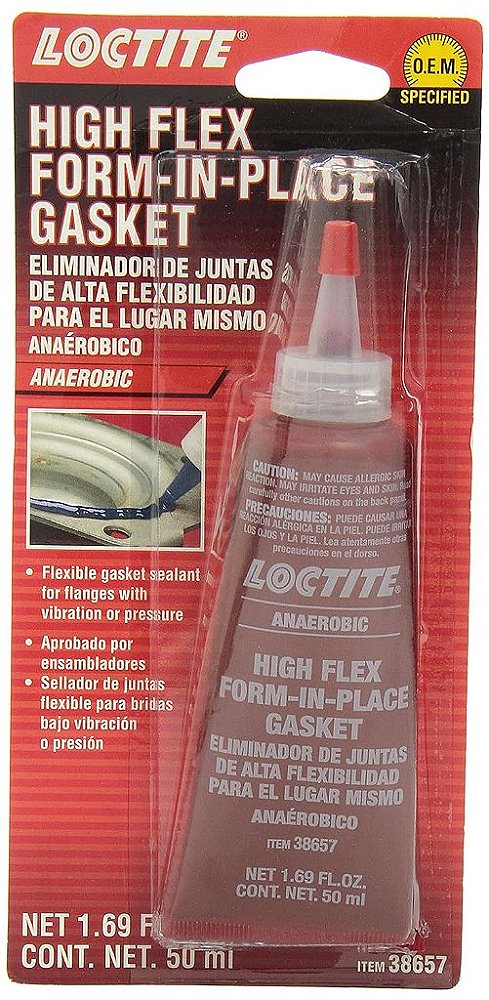 Vedante de flange Loctite, Fabricante de juntas de alta flexibilidade: Silicone, Anaeróbico, Flexível Form-in-Place, Alta temperatura, Resistente a solventes, Especificado pelo fabricante (O.E.M) Tubo de 50 ml