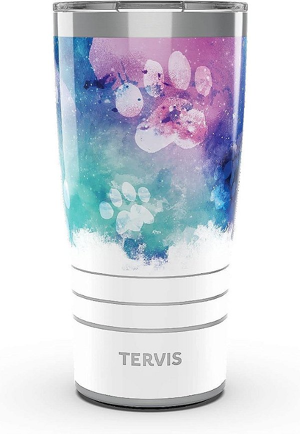 Caneca de viagem Tervis com estampa de pegadas triplo isolada que mantém bebidas geladas e quentes, 20oz, em aço inoxidável.