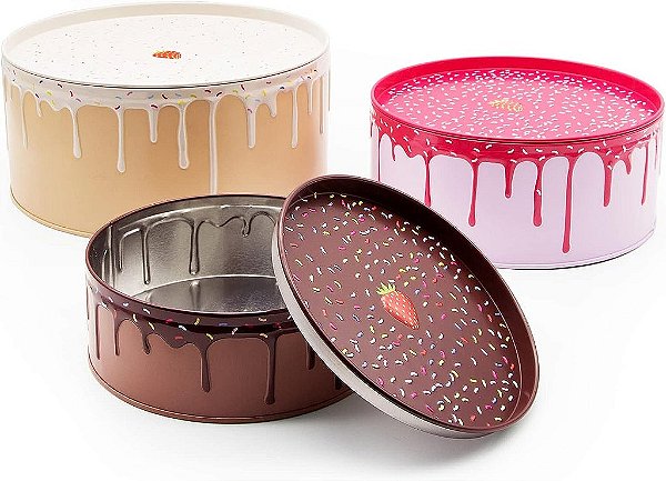 Caixas de bolo Suck UK: recipiente para bolo e latas de biscoito com tampa para presentear, recipiente de armazenamento de bolo em camadas com design em cascata, pote de biscoito para decorar a cozinha,