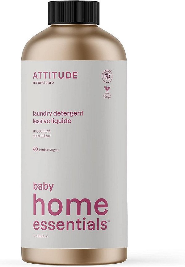 Detergente de lavanderia para bebês ATTITUDE, verificado pelo EWG, ingredientes à base de plantas e minerais, HE, produtos de lavanderia veganos e livres de crueldade, frasco de alumínio recarregável,