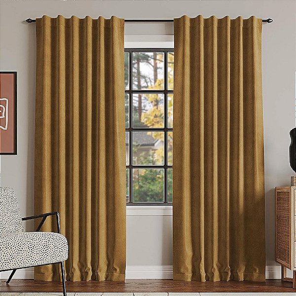 Sun Zero Hampshire Velvet Redutor de Ruído Térmico Extremo de Blackout Total Aba de Cortina, 50 x 96, Ouro