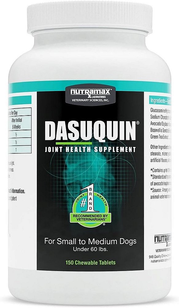Suplemento de saúde das articulações Nutramax Dasuquin para cães pequenos a médios - Com glucosamina, condroitina, ASU, extrato de Boswellia serrata, extrato de chá verde, 150 comprimidos mastig