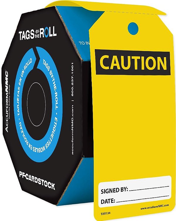 Accuform 100 Cuidado com Espaço em Branco, Etiquetas em Rolo, 6.25 x 3, PF- Cartolina, Preto em Amarelo, TAR134