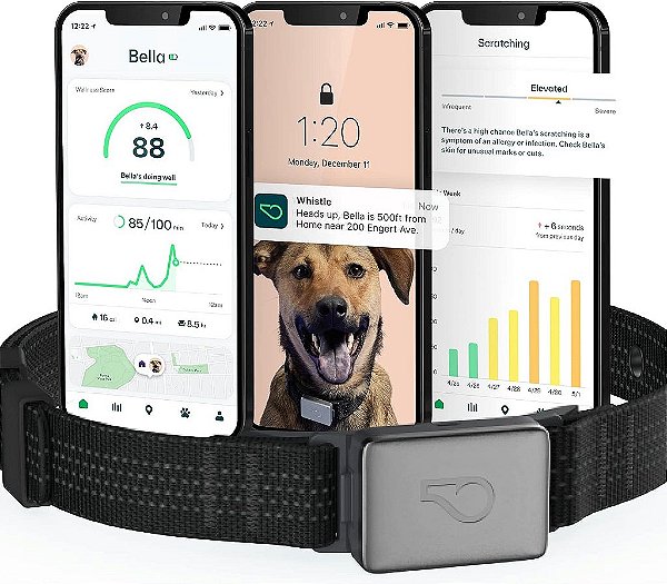 Apito GPS + Saúde + Fitness - Coleira Inteligente para Cachorro, Rastreador de GPS à prova d'água para Cachorro e Monitor de Saúde e Fitness, Rastreador de Animais de Estimação 24/7,