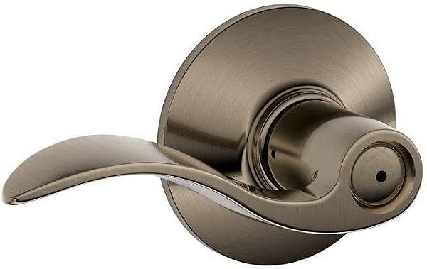 SCHLAGE F40ACC620 Accent F40 Maçaneta de Porta Reversível Flat Wave, Trava de Fechadura Sólida, Peltre Antigo
