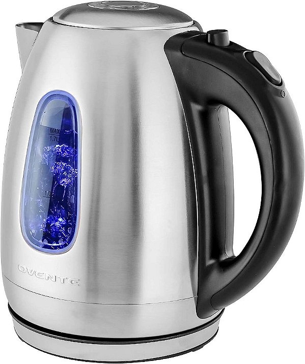 Chaleira Elétrica Portátil Ovente 1.7 Litros de Aço Inoxidável 1100 Watts com Elemento de Aquecimento Rápido, Fervedor de Chá para Bancada com Desligamento Automático e Proteção