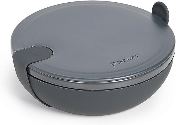Recipiente de Almoço de Tigela Cerâmica W&P Porter com Exterior Protetor Antiderrapante, Carvão 1 Litro | Tampa & Alça de Silicone com Fechamento Seguro | Armazenamento de Alimentos, Marmita, Pre