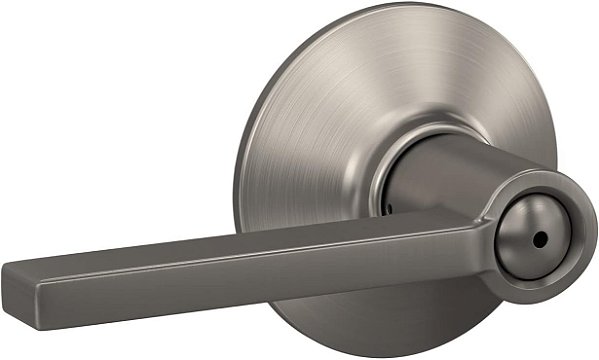 Maçaneta de porta Schlage F40 V LAT 619 Latitude, trinco de privacidade para quarto e banheiro, níquel acetinado