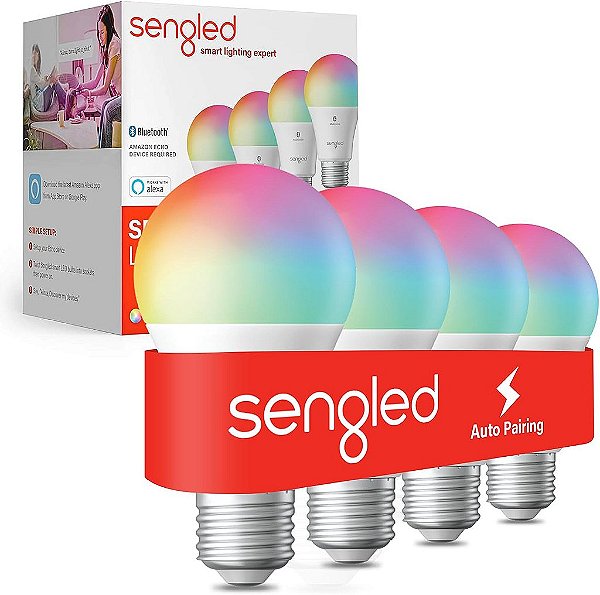 Lâmpada Sengled, S1 Emparelhamento Automático com Dispositivos Alexa, Mudança de Cor, Lâmpada Inteligente que Funciona com Iluminação Inteligente Bluetooth Mesh, Equivalente a 60W, 800LM,