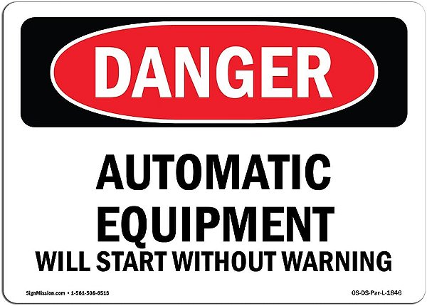 Placa de Perigo OSHA - Equipamento Automático Inicia sem Aviso | Placa de Alumínio | Proteja Seu Negócio, Canteiro de Obras, Área de Compras | Fabricada nos EUA