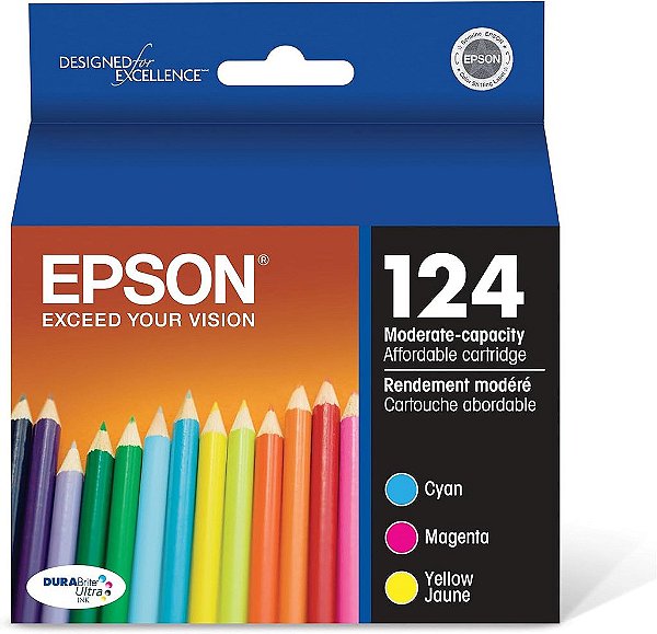 EPSON 124 Tinta Durabrite Ultra Combo de Cores de Capacidade Padrão (T124520-S) Funciona com Stylus NX-125, NX-127, NX-130, NX-230, NX-330, NX-420, NX-430,