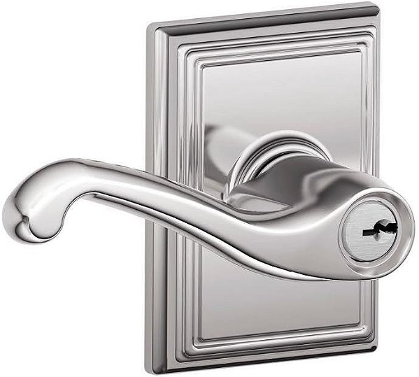 Maçaneta de alavanca Schlage F51A FLA 625 ADD Flair com Fechadura de Entrada com Chave, Cromado Brilhante
