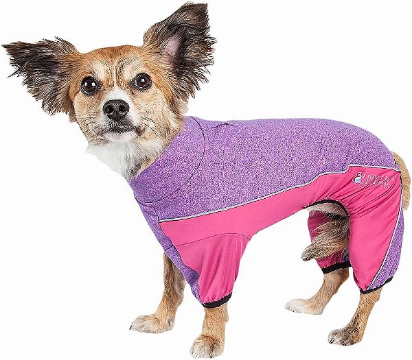 Roupa de treino para cachorro de corpo inteiro Pet Life ® Active 'Chase Pacer' em médio peso e respirável - Roupas de fitness e yoga para cachorro com tecnologia 4-Way-Stretch e Quick-Dry, com coleira reflectora