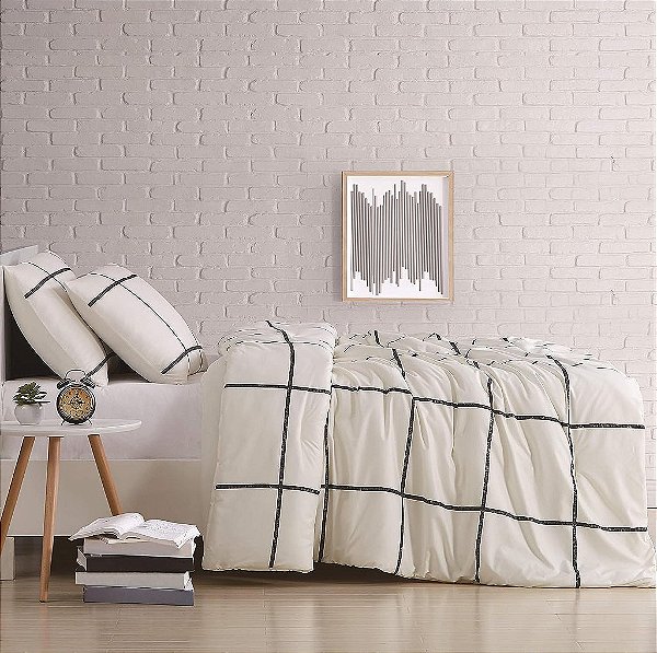 Edredom Listrado Preto e Branco de Kurt Everyday Truly Soft, Twin XL, Janela Checkerboard