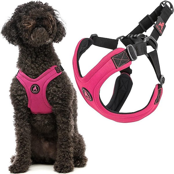 Peitoral esportivo sem escape Gooby - Rosa, Grande - Peitoral de neoprene patenteado para cães pequenos, sem enforcamento, com ajuste de quatro pontos - Perfeito para cães médios que não puxam e c