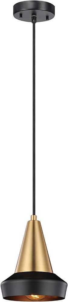 Luminária pendente Globe Electric Monte 1-Light, com opção de instalar com fio ou tomada, latão fosco, detalhes em preto fosco, cabo de tecido preto, dourado.