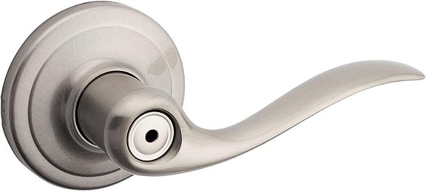 Maçaneta de porta com privacidade interna Kwikset Tustin com trava, alavanca de porta para banheiro e quarto, Nickel acetinado fechadura giratória reversível sem chave, com proteção Microban