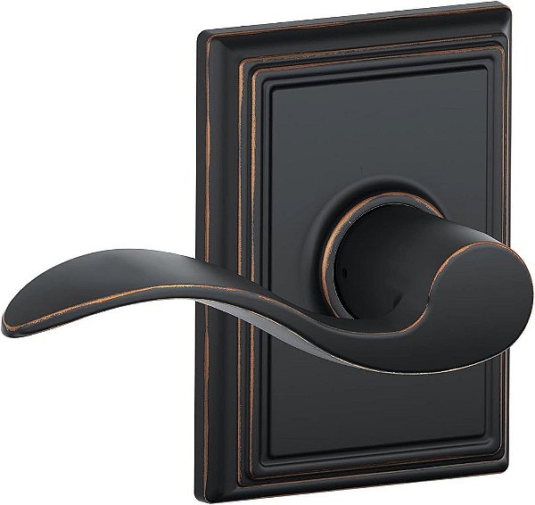 Maçaneta de porta Schlage F10 ACC 716 ADD Accent com guarnição de Addison, fechadura de passagem para hall e armário, bronze envelhecido