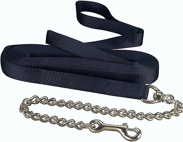 Linha Longa de Nylon Grosso para Cavalo Hamilton com Corrente e Mosquetão, 24 polegadas/26 pés, Preto