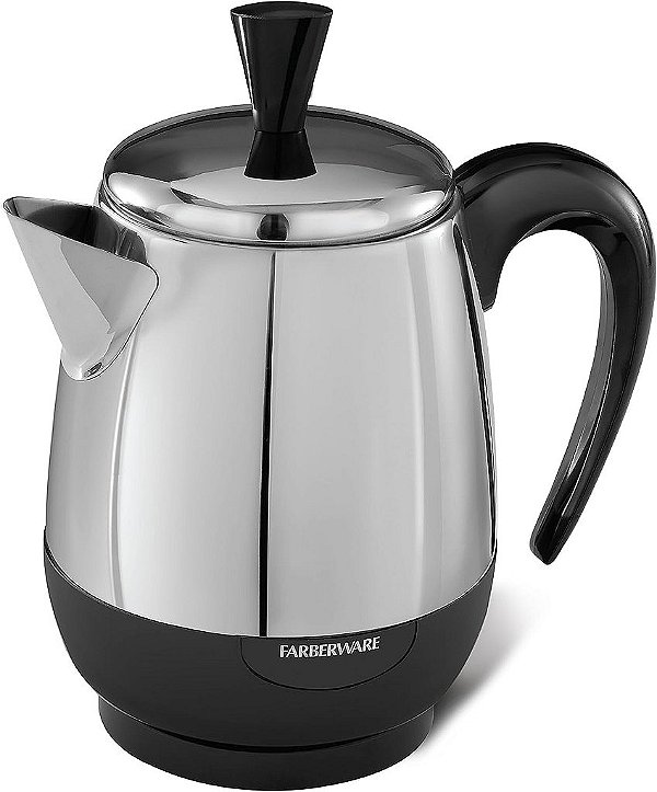 Percolador de Café em Aço Inoxidável Farberware FCP240, 4 Xícaras, Preto/Prata
