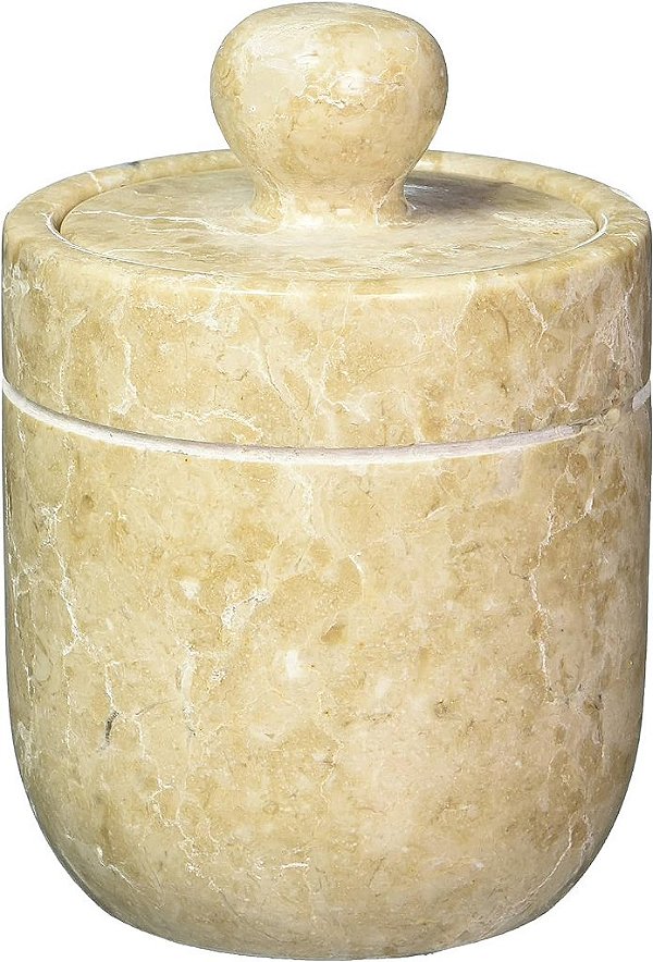 Suporte para Bolinhas de Algodão de Mármore Champagne para Casa Criativa, bege, 3-1/2  de diâmetro x 3-3/4 de altura (74732)