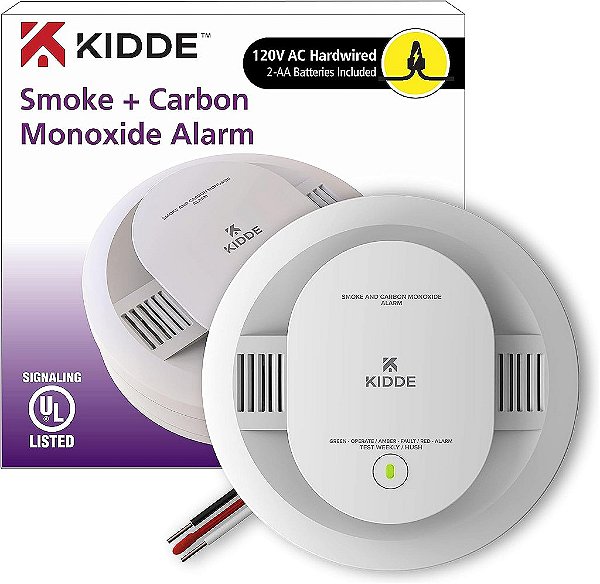 Detector de Fumaça e Monóxido de Carbono com Fio Kidde, Backup de Bateria AA, Interconectável, Indicadores de Luz de Aviso de LED