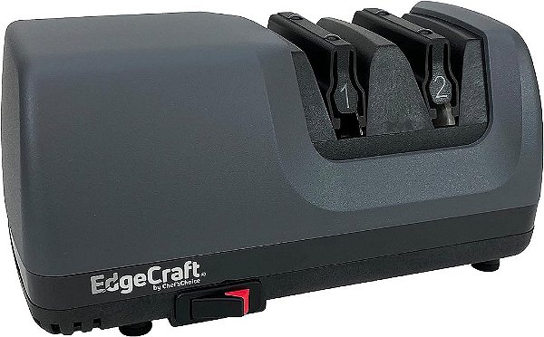 Afiador de facas elétrico EdgeCraft E315 para facas retas e serrilhadas de 15 graus com controle de ângulo de precisão, abrasivos de diamante, 2 estágios, cinza.