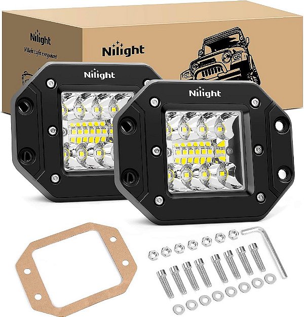 Luzes de Montagem Embutida LED Nilight Pods Spot Flood Combo Beam Atualizado Dirigindo Luz de Trabalho LED de Backup Reverso Montagem de Grade para Offroad 4x4 Caminhão SUV Jeep, Garantia de 2 Anos (