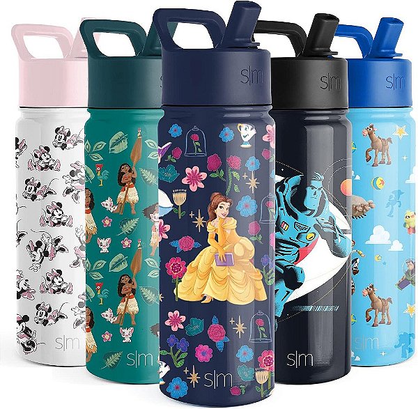 Garrafa de Água para Crianças Disney Princesas da Simple Modern com Tampa de Canudo | Copo de Aço Inoxidável Isolado Reutilizável para Meninas, Escola | Coleção Summit | 18oz, Jardim da Bela