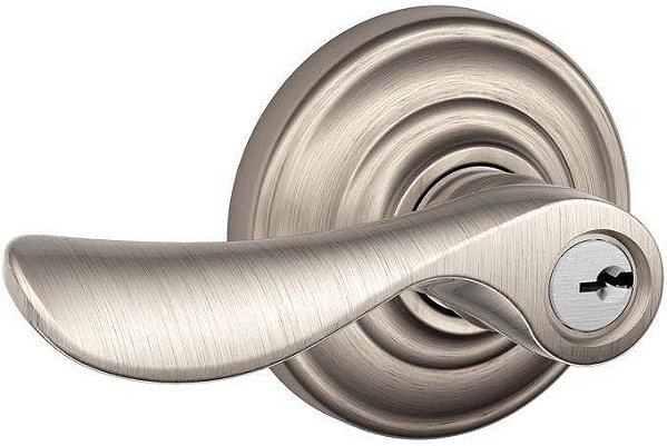 Fechadura de entrada com alavanca Champagne SCHLAGE F51A CHP 619 AND e acabamento Andover, níquel acetinado