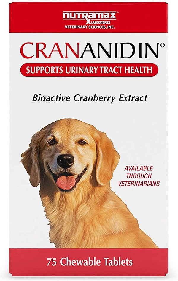 Suplemento de saúde do trato urinário de extrato de cranberry Nutramax Laboratories Crananidin para cães, 75 comprimidos mastigáveis.