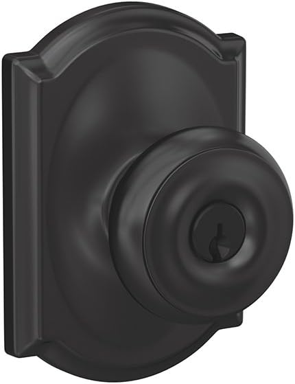 Fechadura de entrada com chave F51A GEO 622 CAM da SCHLAGE, maçaneta georgiana com acabamento Camelot, preto fosco