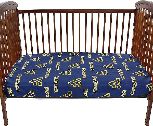 Capas de berço do West Virginia Mountaineers, 28 x 52 x 6, Par de Lençóis Ajustados, Cor do Time