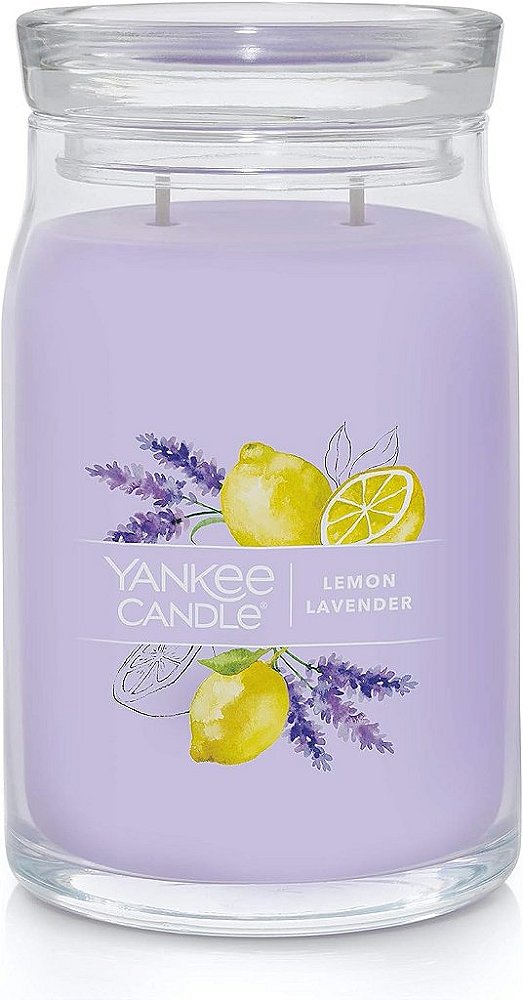 Vela grande com 2 pavios e aroma de limão e lavanda da Yankee Candle, 20 oz, com mais de 60 horas de queima.