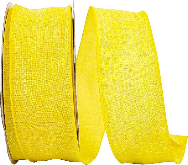 Fita com fio de borda encabado de linho para uso diário, 2-1/2 polegadas x 50 jardas, amarelo.
