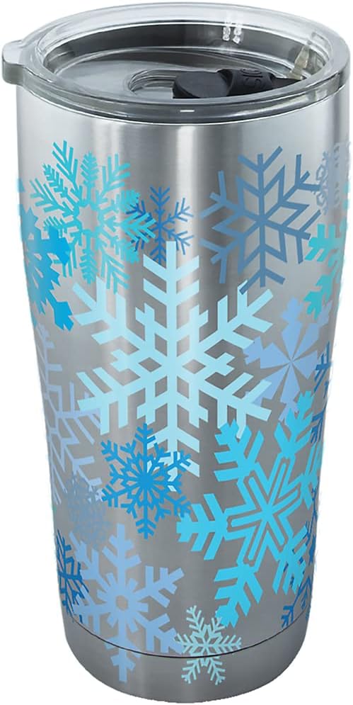 Caneca de Viagem Isolada com Parede Dupla, Feita nos EUA, de Aço Inoxidável, de 20oz, Mantém Bebidas Frias e Quentes, com Tema de Natal e Inverno, com Flocos de Neve